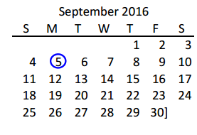 District School Academic Calendar for Anderson Elementary for September 2016