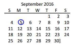 District School Academic Calendar for Collin Co J J A E P for September 2016
