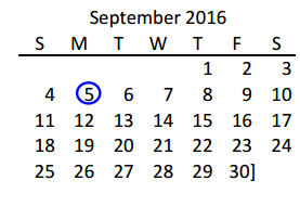 District School Academic Calendar for Fisher Elementary for September 2016