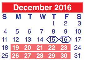 District School Academic Calendar for Cunningham Middle for December 2016