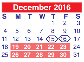 District School Academic Calendar for Galena Park High School for December 2016