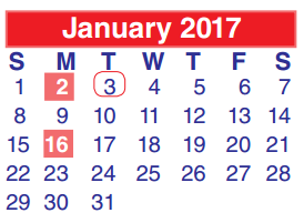 District School Academic Calendar for North Shore Senior High for January 2017