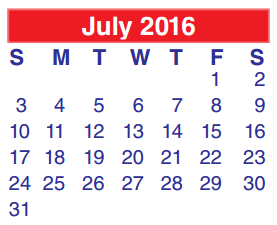 District School Academic Calendar for North Shore Senior High for July 2016