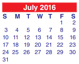 District School Academic Calendar for Normandy Crossing Elementary for July 2016