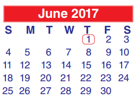 District School Academic Calendar for Galena Park Middle for June 2017