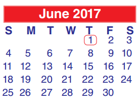 District School Academic Calendar for North Shore Senior High for June 2017