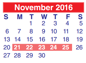 District School Academic Calendar for Highpoint School East (daep) for November 2016