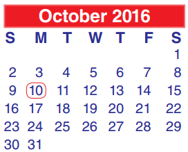 District School Academic Calendar for Highpoint School East (daep) for October 2016