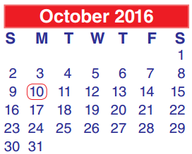 District School Academic Calendar for Pyburn Elementary for October 2016