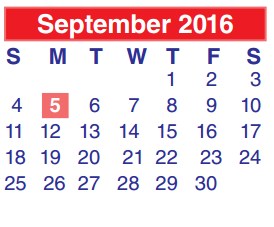 District School Academic Calendar for North Shore Middle for September 2016