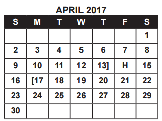 District School Academic Calendar for Rosenberg Elementary for April 2017