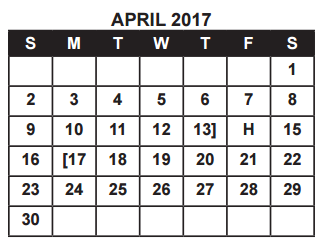 District School Academic Calendar for Student Alter Instr Lrn School(sai for April 2017