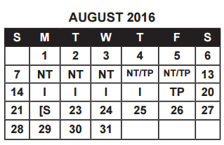 District School Academic Calendar for Student Alter Instr Lrn School(sai for August 2016