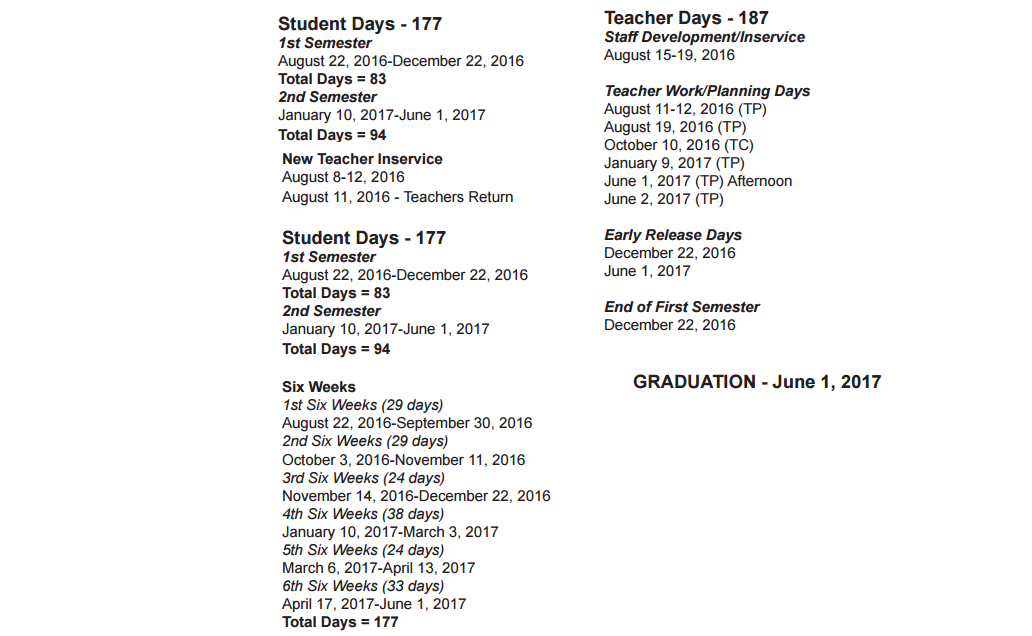 District School Academic Calendar Key for Burnet Elementary