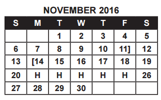 District School Academic Calendar for Weis Middle School for November 2016