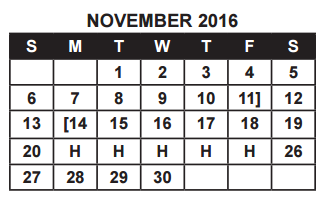 District School Academic Calendar for Student Alter Instr Lrn School(sai for November 2016