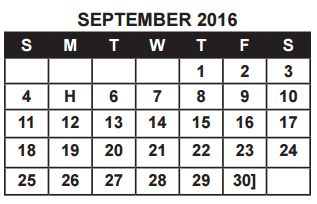 District School Academic Calendar for Student Alter Instr Lrn School(sai for September 2016