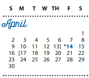 District School Academic Calendar for Parsons Pre-k Ctr for April 2017