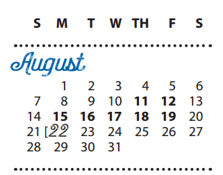District School Academic Calendar for S Garland High School for August 2016