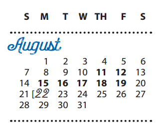 District School Academic Calendar for P I P for August 2016
