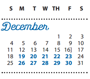 District School Academic Calendar for Coop Behavioral Ctr for December 2016