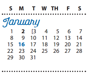 District School Academic Calendar for Gisd Alternative School for January 2017
