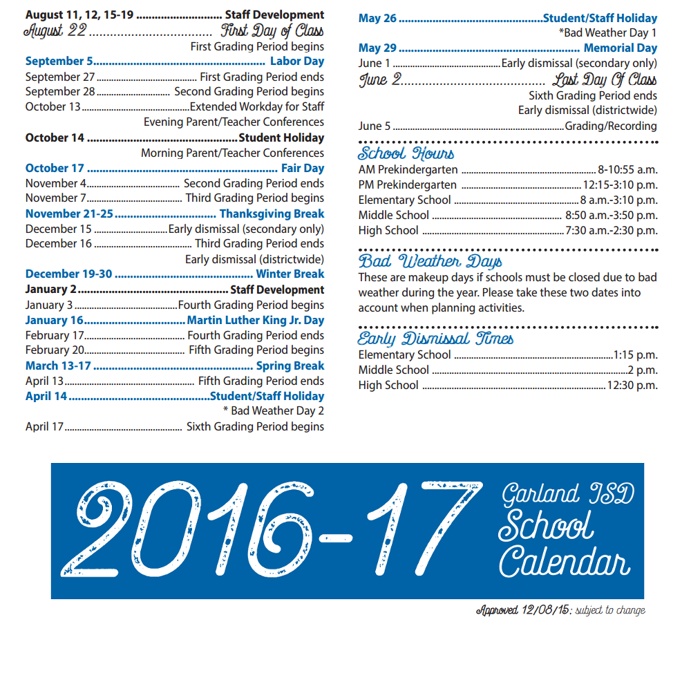 District School Academic Calendar Key for Weaver Elementary