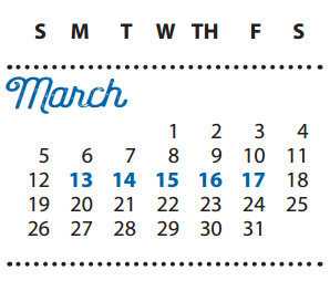District School Academic Calendar for P I P for March 2017
