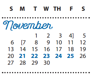 District School Academic Calendar for P I P for November 2016