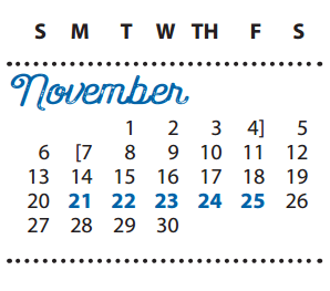 District School Academic Calendar for Brandenburg Middle for November 2016