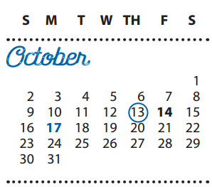 District School Academic Calendar for P I P for October 2016