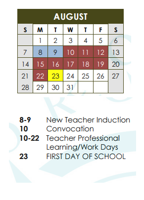 District School Academic Calendar for Georgetown 9th Grade for August 2016