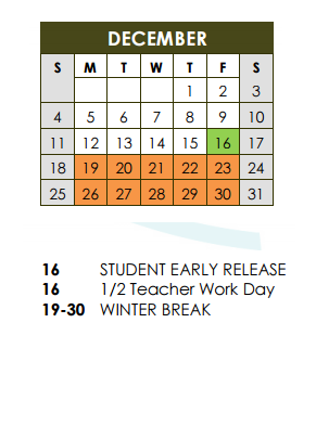 District School Academic Calendar for Frost Elementary School for December 2016