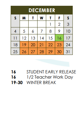 District School Academic Calendar for Georgetown 9th Grade for December 2016