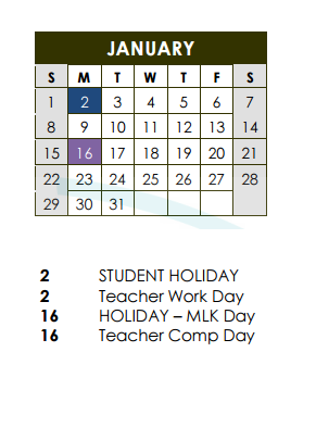 District School Academic Calendar for Wm S Lott Juvenile Ctr for January 2017