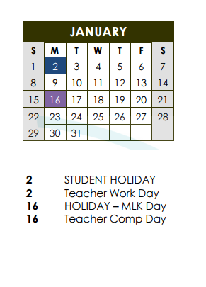 District School Academic Calendar for Carver Elementary School for January 2017