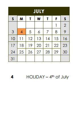 District School Academic Calendar for Georgetown Alter Prog for July 2016