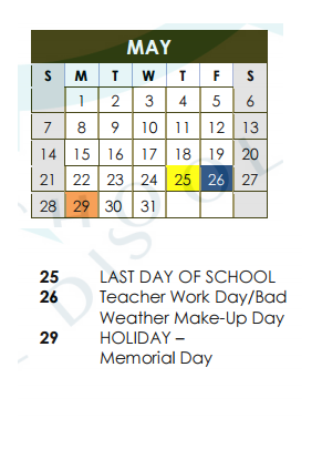 District School Academic Calendar for Frost Elementary School for May 2017