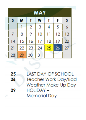 District School Academic Calendar for Mccoy Elementary School for May 2017