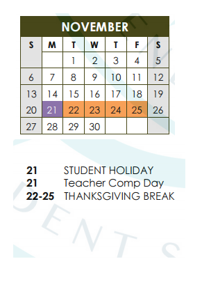 District School Academic Calendar for Williamson Co J J A E P for November 2016