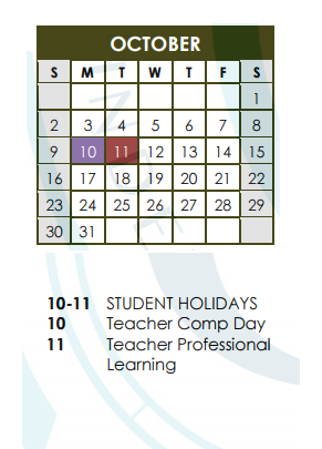 District School Academic Calendar for Georgetown Alter Prog for October 2016