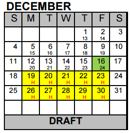 District School Academic Calendar for Excel Academy (murworth) for December 2016