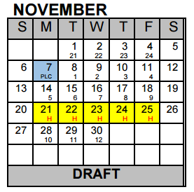 District School Academic Calendar for Excel Academy (murworth) for November 2016
