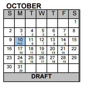 District School Academic Calendar for Excel Academy (murworth) for October 2016
