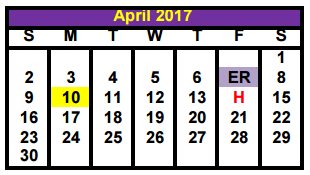 District School Academic Calendar for Behavior Transition Ctr for April 2017
