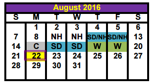 District School Academic Calendar for Nettie Baccus Elementary for August 2016