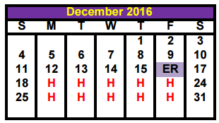 District School Academic Calendar for S T A R S Academy for December 2016