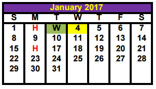 District School Academic Calendar for Granbury Middle School for January 2017