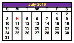District School Academic Calendar for Granbury High School for July 2016