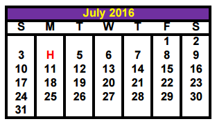 District School Academic Calendar for S T A R S Academy for July 2016